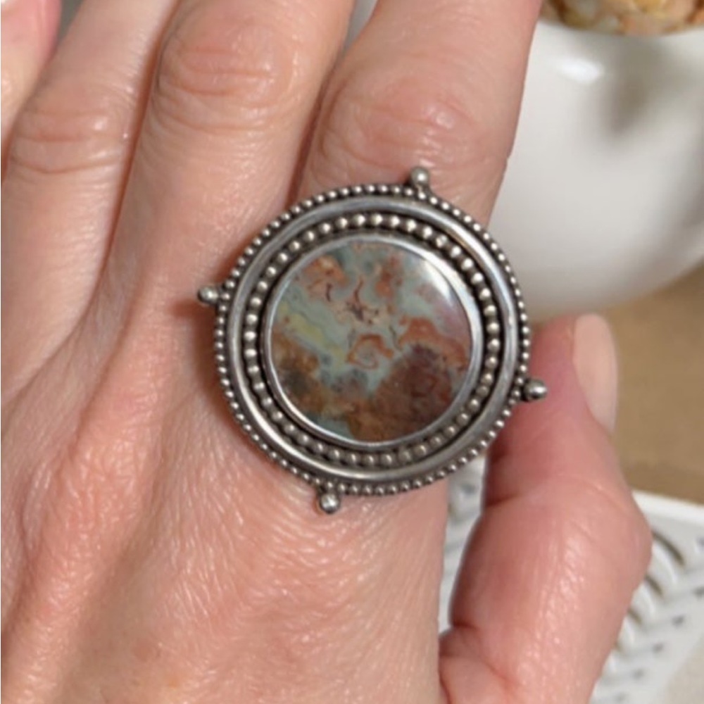 🌊🍂 Sterling Silversmith and Stone Ring - Picture 3 of 5